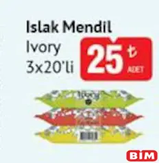 İVORY ISLAK MENDİL HAVLU 3X20'Lİ İVORY ISLAK MENDİL HAVLU 3X20'Lİ